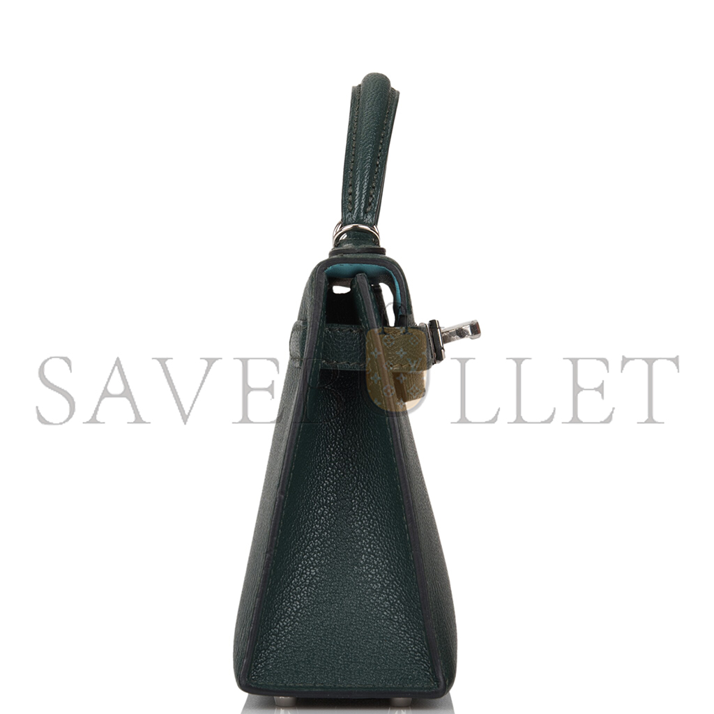 hermÈs sellier kelly ii chevre leather titan green with N0*Hern blue inside (19*12*5.5cm)